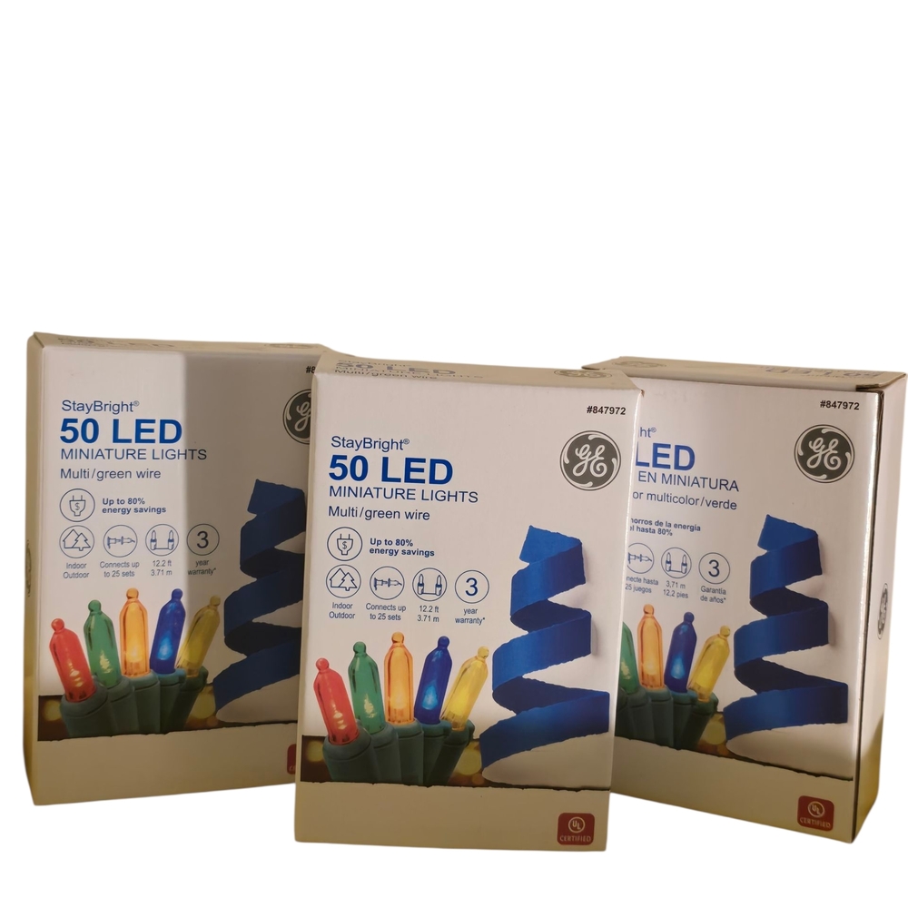 3 Pack Bundle GE StayBright 50 LED Multicolor Miniature Lights